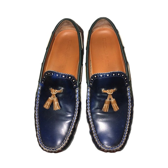 Dsquared2 Leather Flats Multicolored Loafers Tassled Shoes Size EU 45 US 12